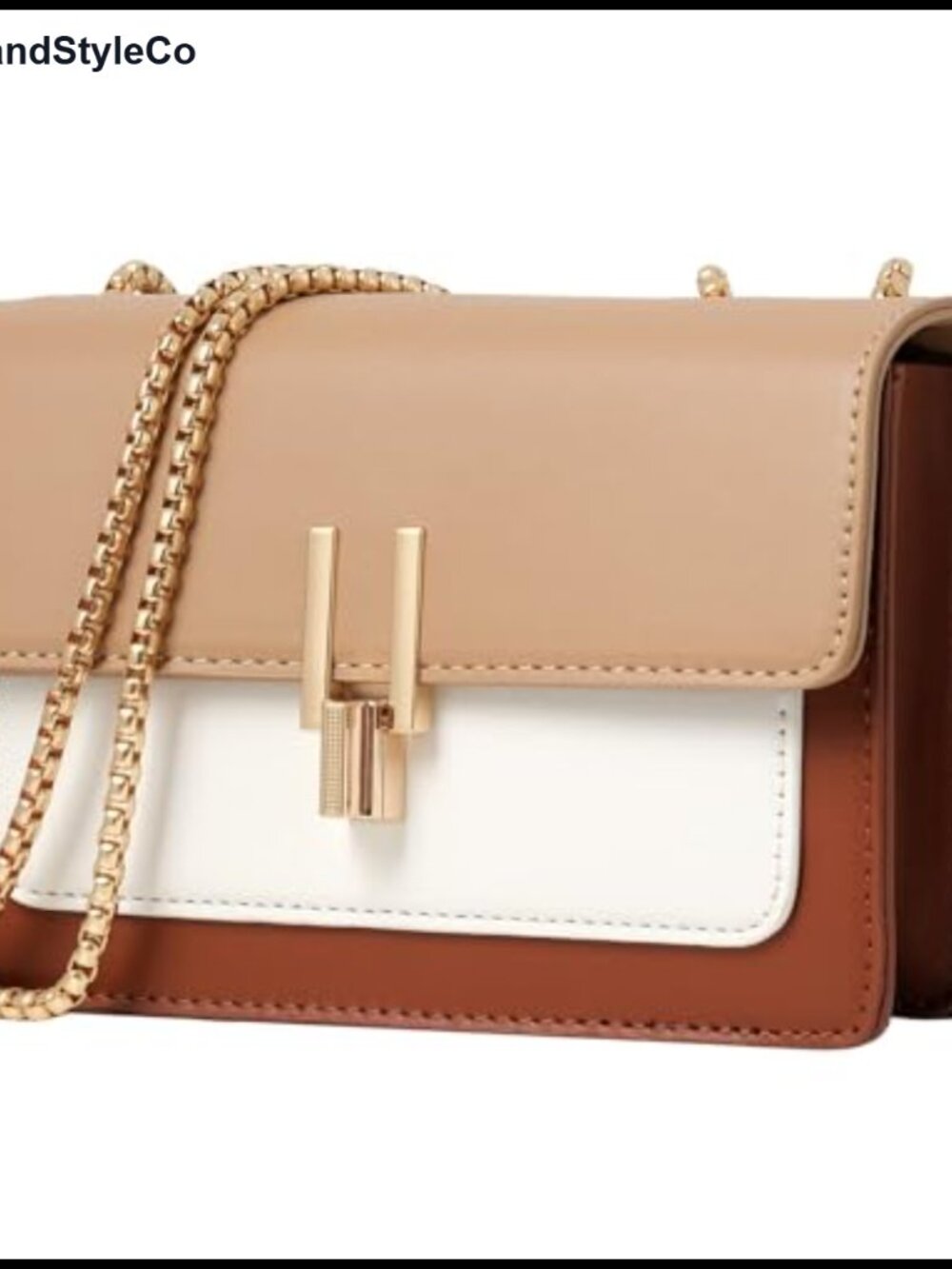 Faux Leather Crossbody Bag Color-Block Turn Lock Purse Shoulder Handbag